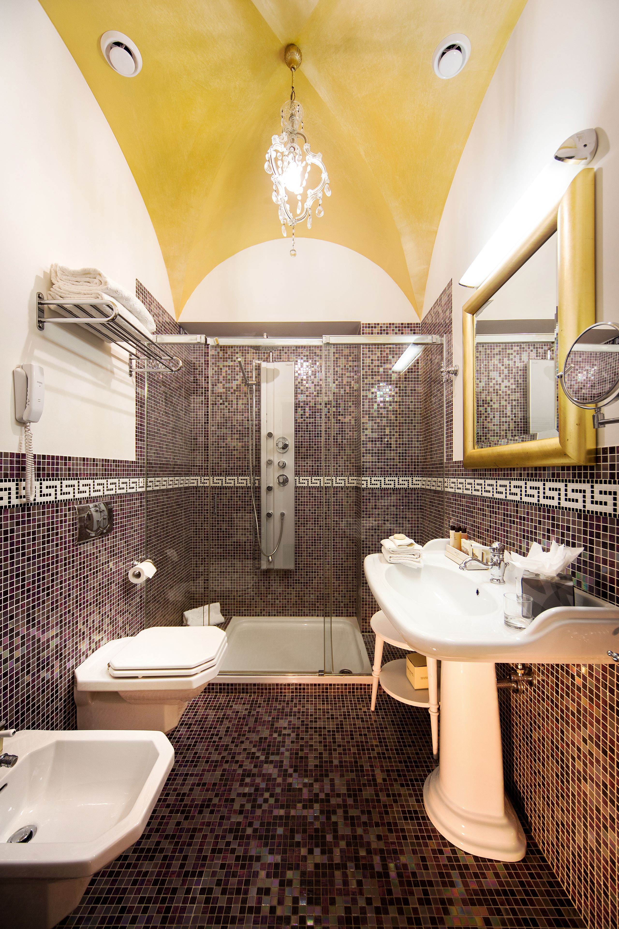 shower, designer toiletries, hair dryer, bathrobes