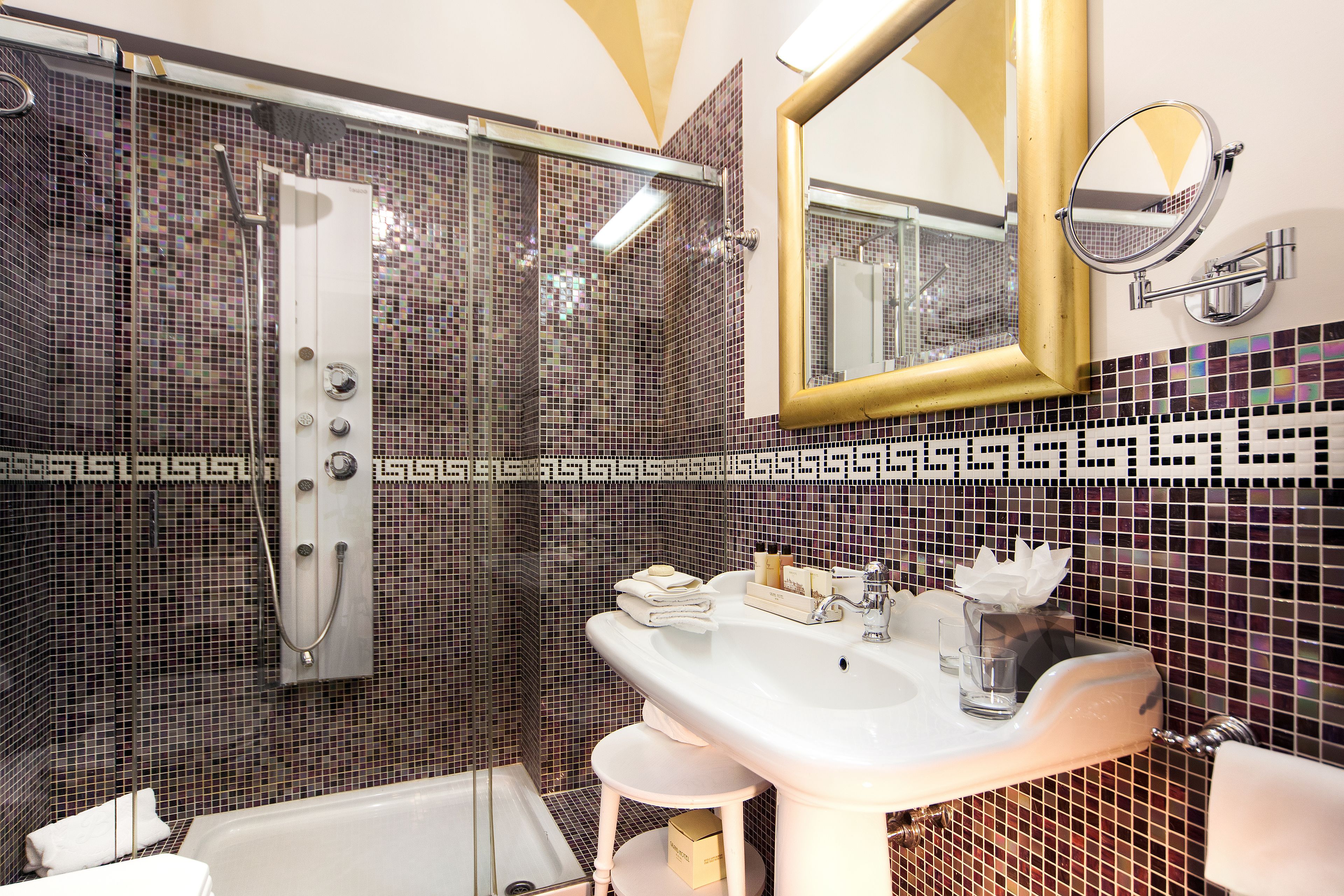 shower, designer toiletries, hair dryer, bathrobes