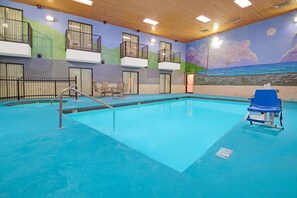 Indoor pool, open 9:00 AM to 9:00 PM, sun loungers