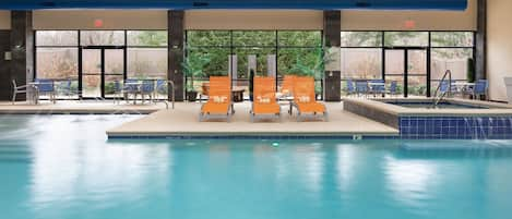 Indoor pool, open 6:00 AM to 11:00 PM, pool loungers