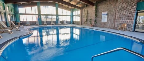 Indoor pool, open 7:00 AM to 10:00 PM, sun loungers