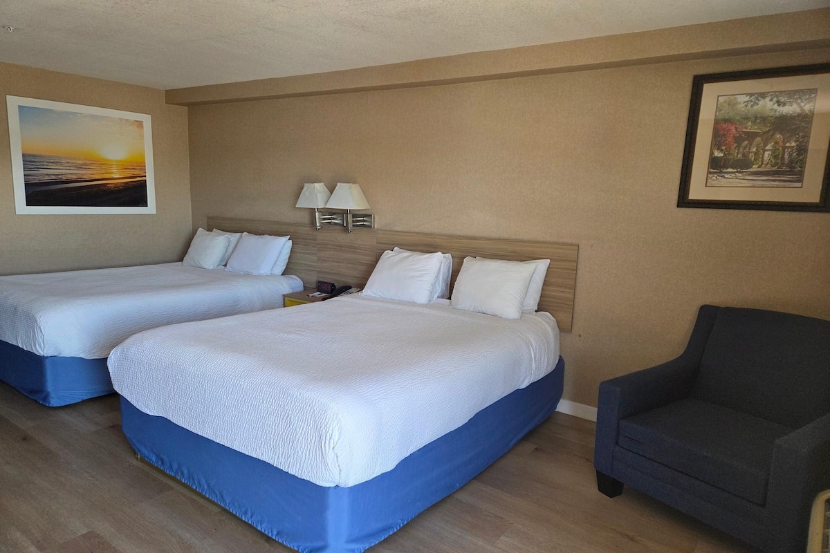 Standard Room, 2 Queen Beds, Non Smoking | Desk, laptop workspace, blackout drapes, iron/ironing board
