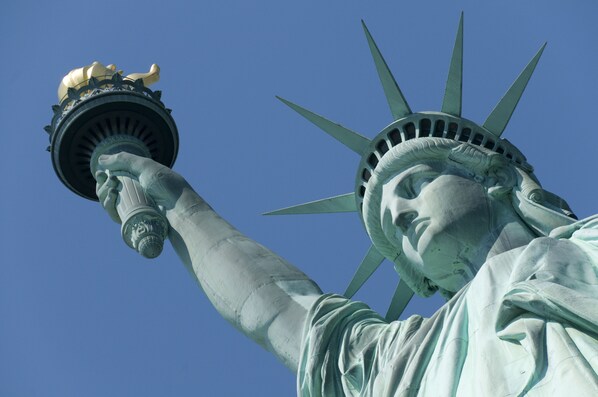 A close-up of the Statue of Liberty's torch and crown. - New York Hilton Midtown (New York)