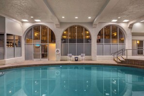 Indoor pool, open 7:00 AM to 10:00 PM, sun loungers