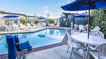 Outdoor pool, pool loungers