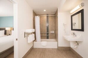 Room, 2 Queen Beds, Accessible, Non Smoking | Bathroom | Combined shower/bathtub, deep-soaking bathtub, hair dryer, towels - Travelodge by Wyndham LAX (El Segundo)