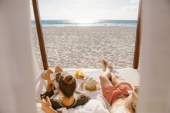 On the beach, sun loungers, beach towels at Grand Park Royal Cancun -  All Inclusive
