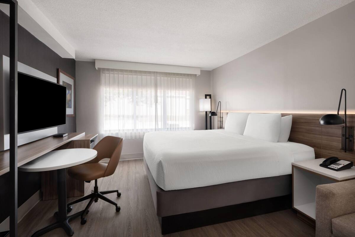 Room, 1 King Bed, Accessible, Non Smoking | Desk, laptop workspace, blackout drapes, iron/ironing board