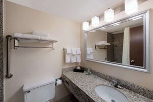 Bañera con ducha, artículos de tocador gratuitos, secador de pelo