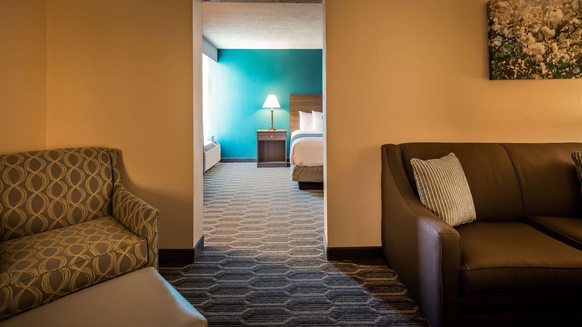 Premium bedding, down duvets, Select Comfort beds, laptop workspace