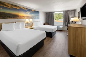 Pillow-top beds, desk, blackout curtains, iron/ironing board