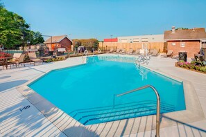 Seasonal outdoor pool, sun loungers