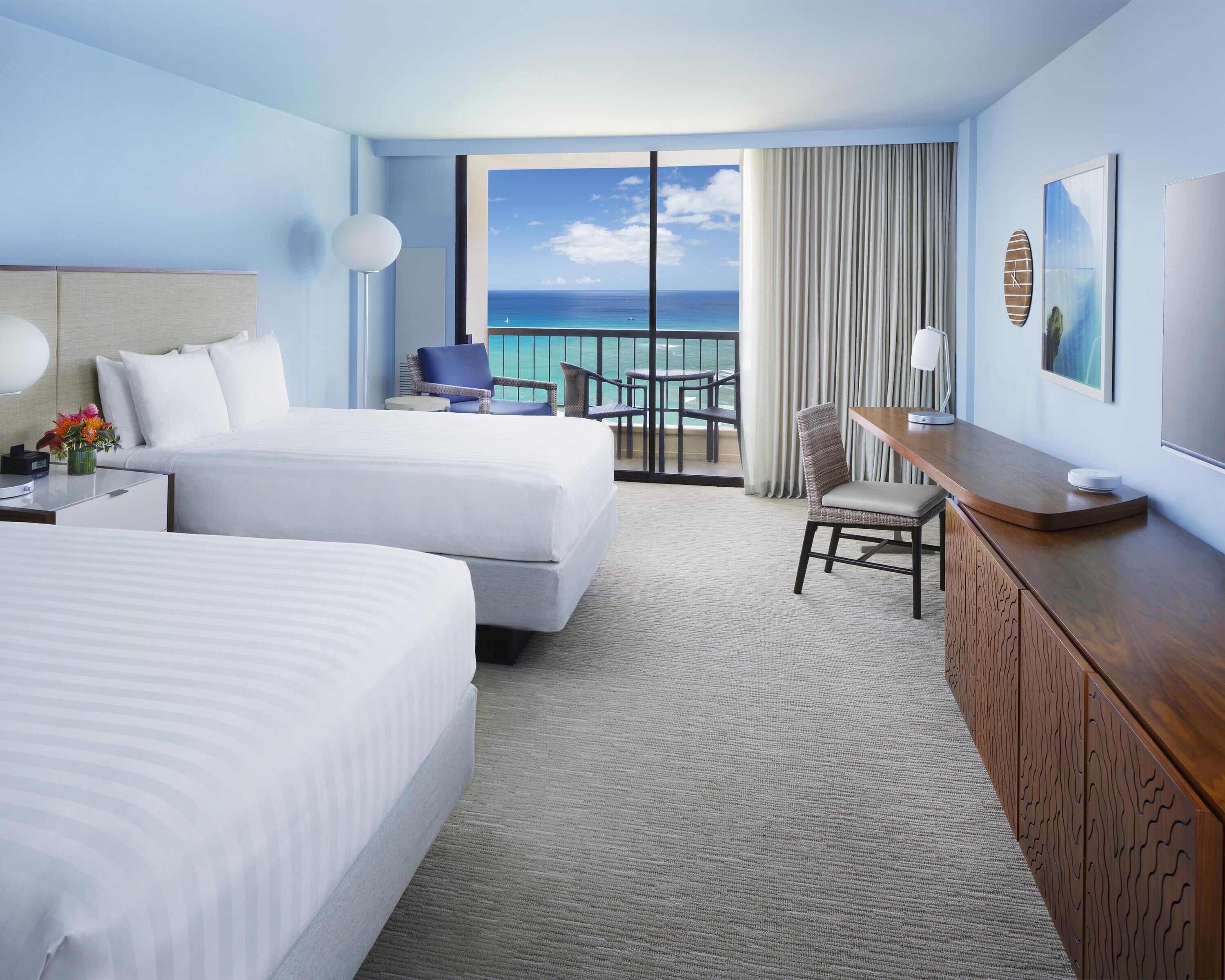 Room, 2 Queen Beds, Oceanfront | Premium bedding, in-room safe, desk, laptop workspace