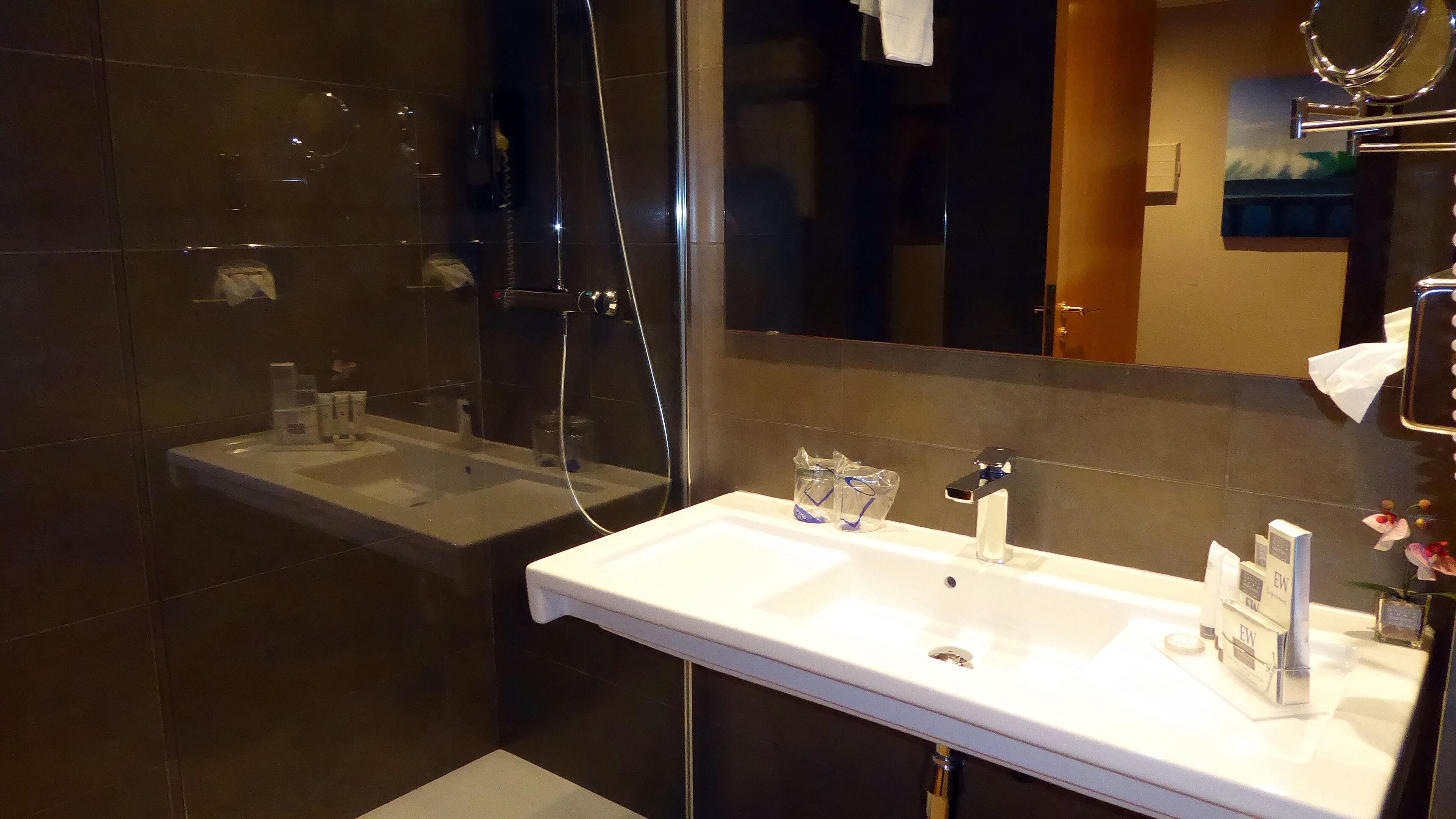 free toiletries, hair dryer, bidet, towels