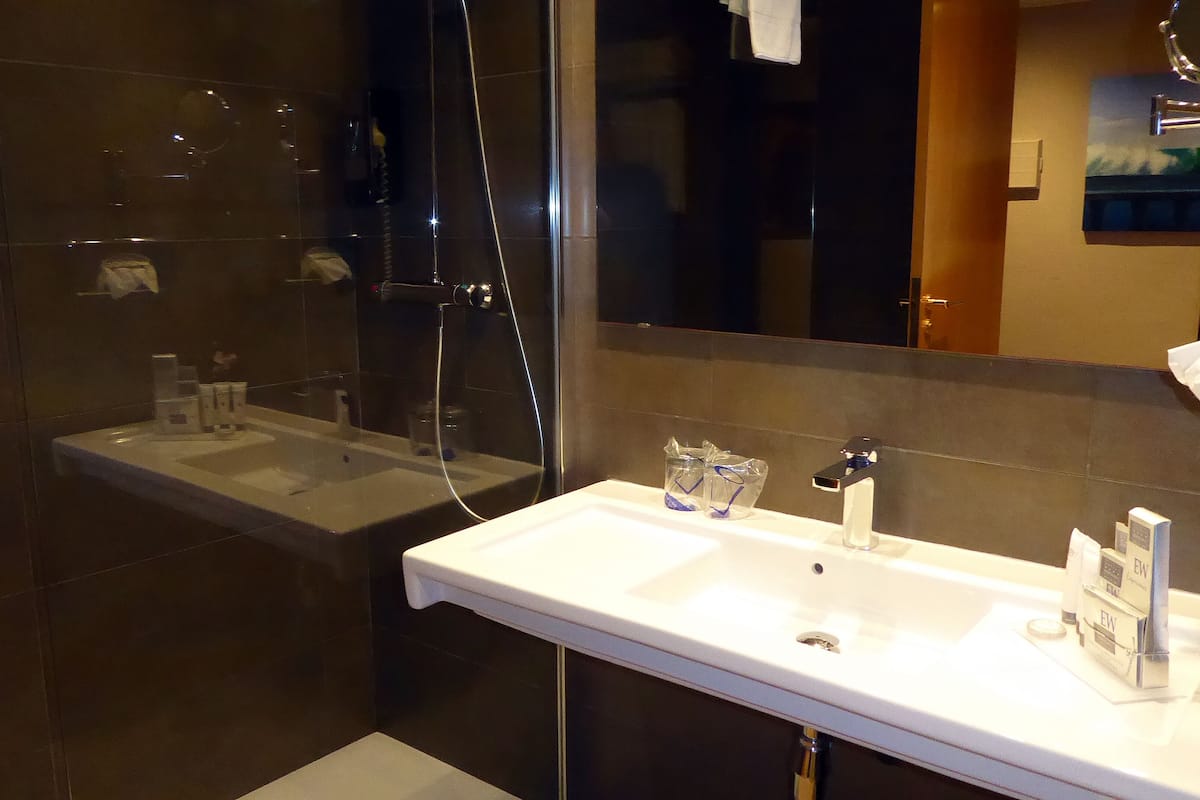 free toiletries, hair dryer, bidet, towels