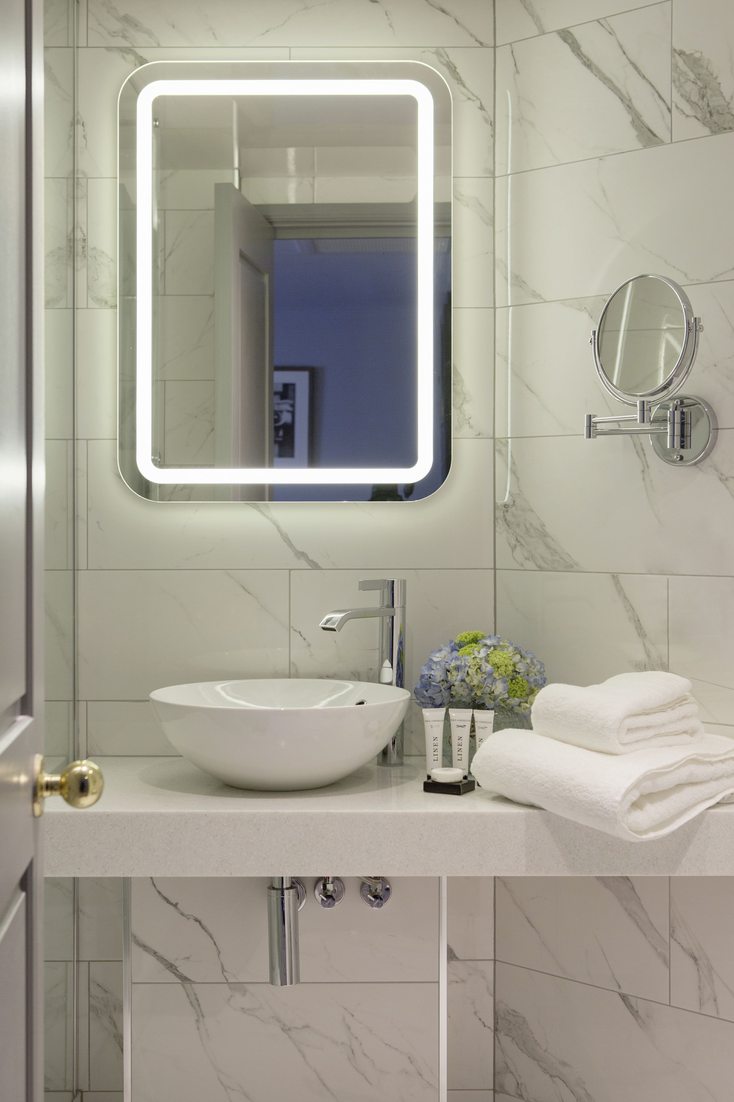 shower, rainfall showerhead, designer toiletries, hair dryer