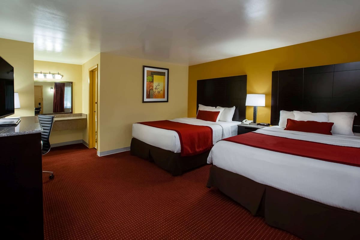 Room, 2 Queen Beds, Non Smoking, Ground Floor | In-room safe, desk, blackout drapes, iron/ironing board