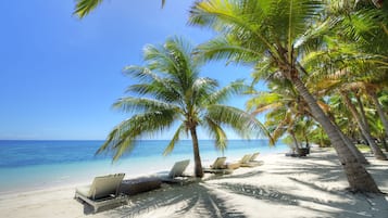 Private beach, sun loungers, beach umbrellas, beach towels