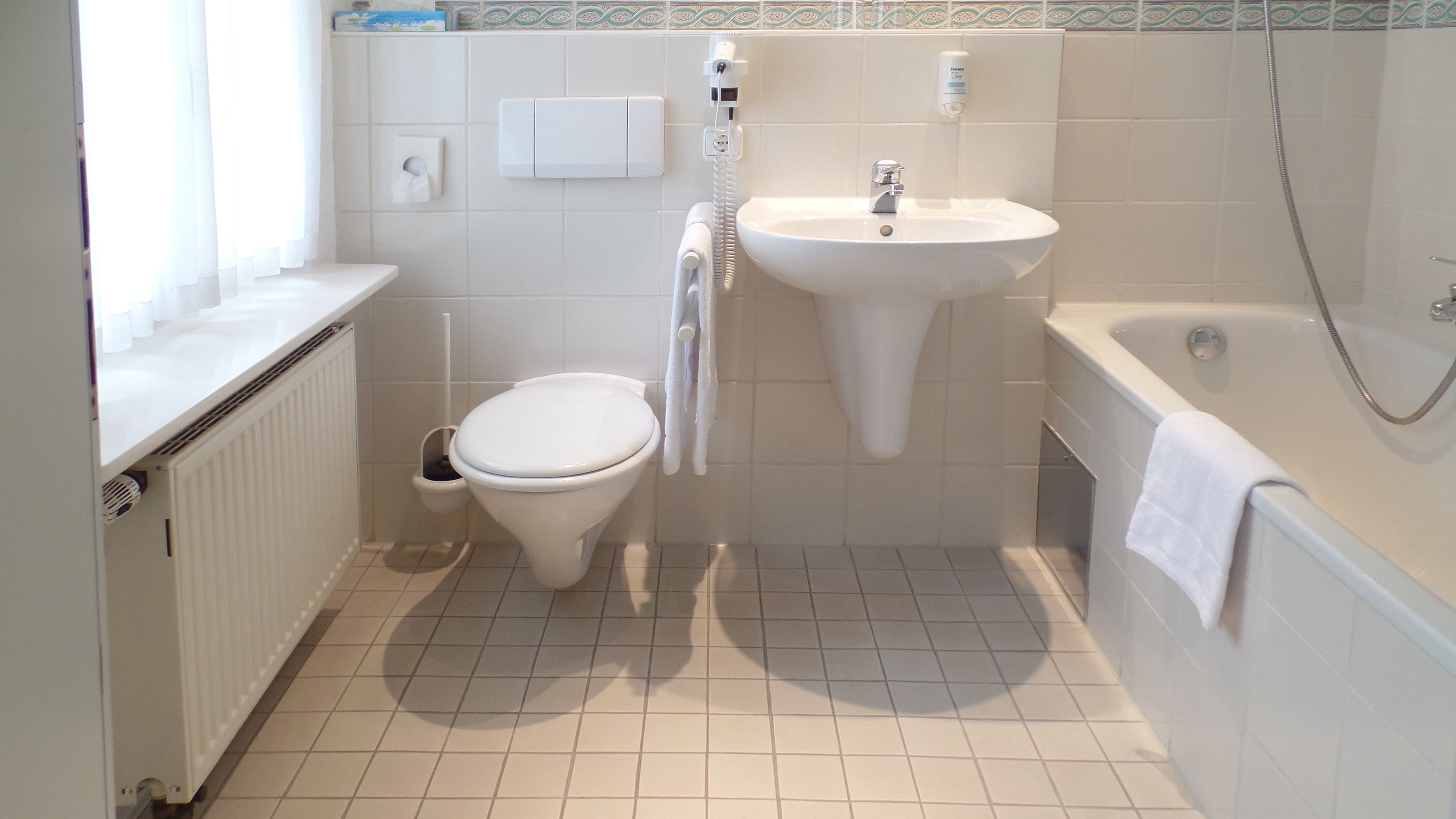 free toiletries, hair dryer, towels