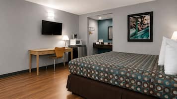 Desk, blackout drapes, rollaway beds (surcharge), WiFi (free)