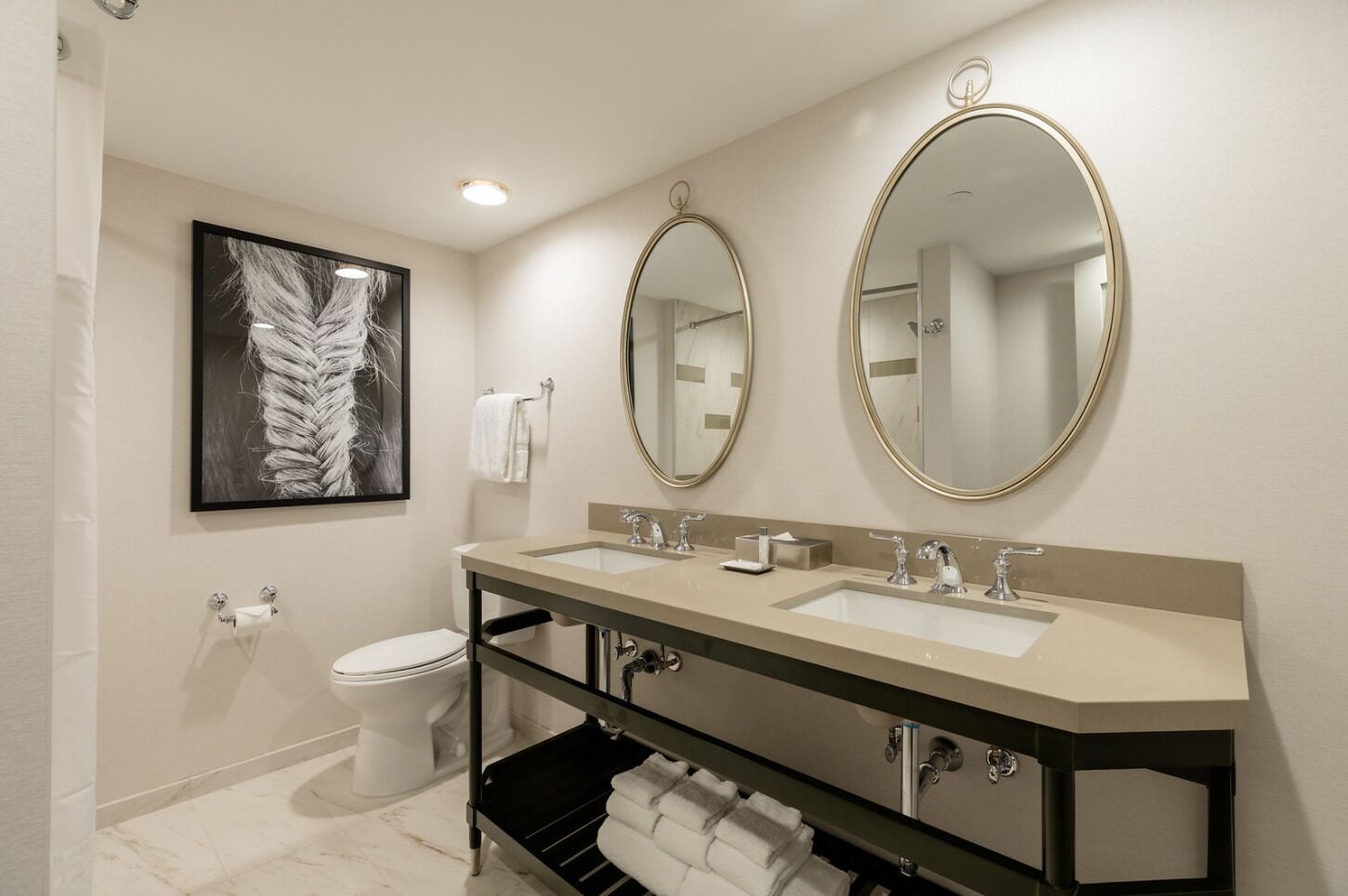 combined shower/bathtub, free toiletries, hair dryer, towels