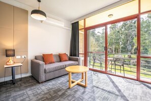 1 bedroom, desk, blackout drapes, iron/ironing board