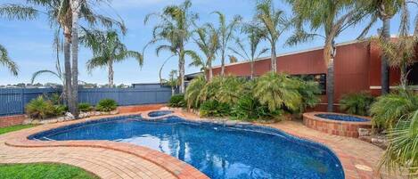 Outdoor pool, sun loungers