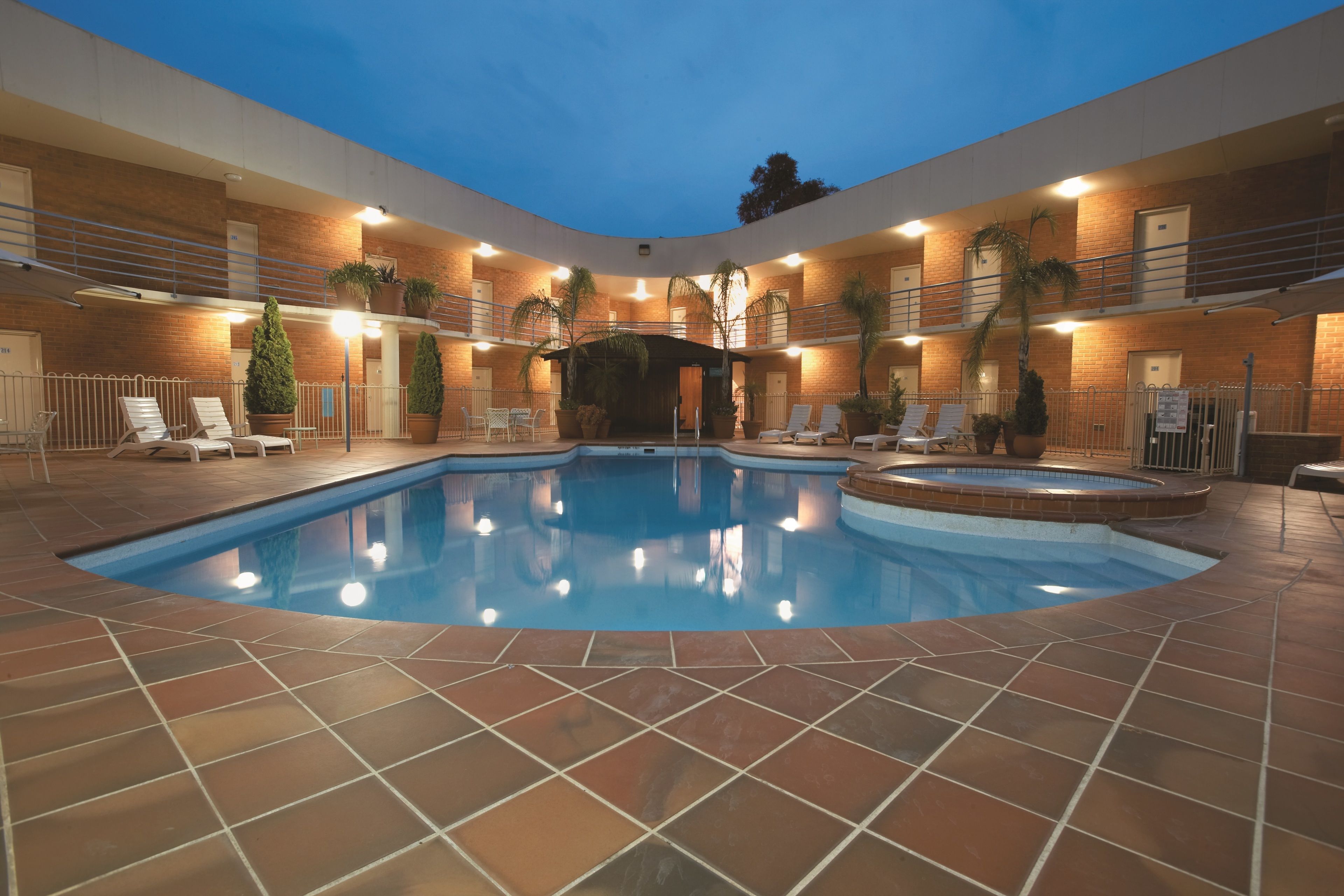 outdoor pool, pool loungers