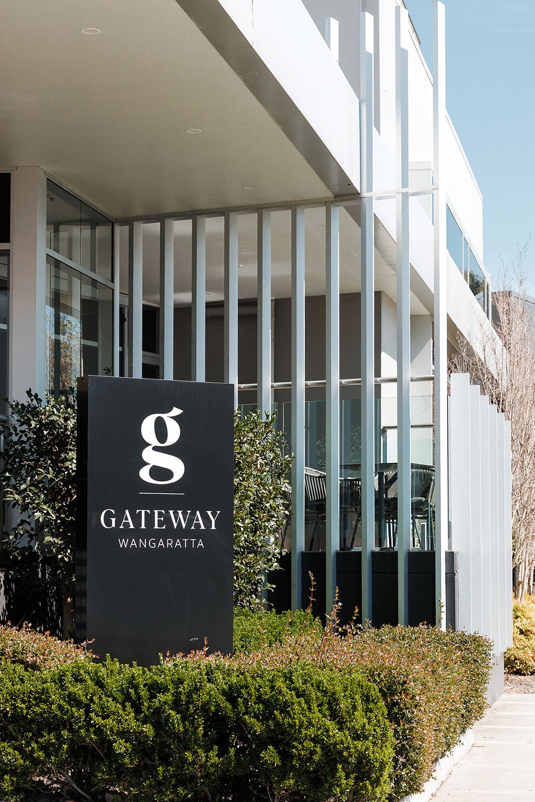 A modern building with a sign reading 'GATEWAY WANGARATTA.'