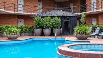 Outdoor pool, pool loungers