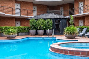 Outdoor pool, pool loungers