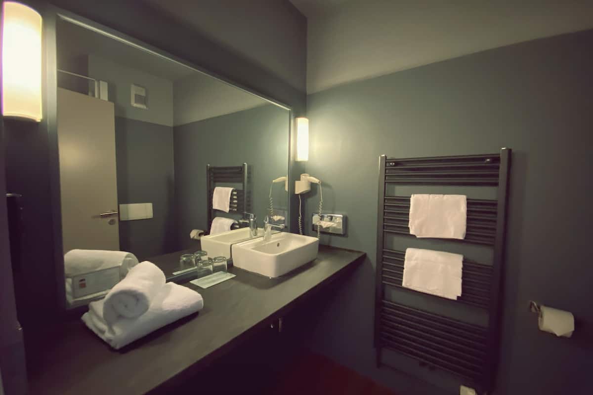 comfort double room single use, garden view | bathroom | hair dryer, towels