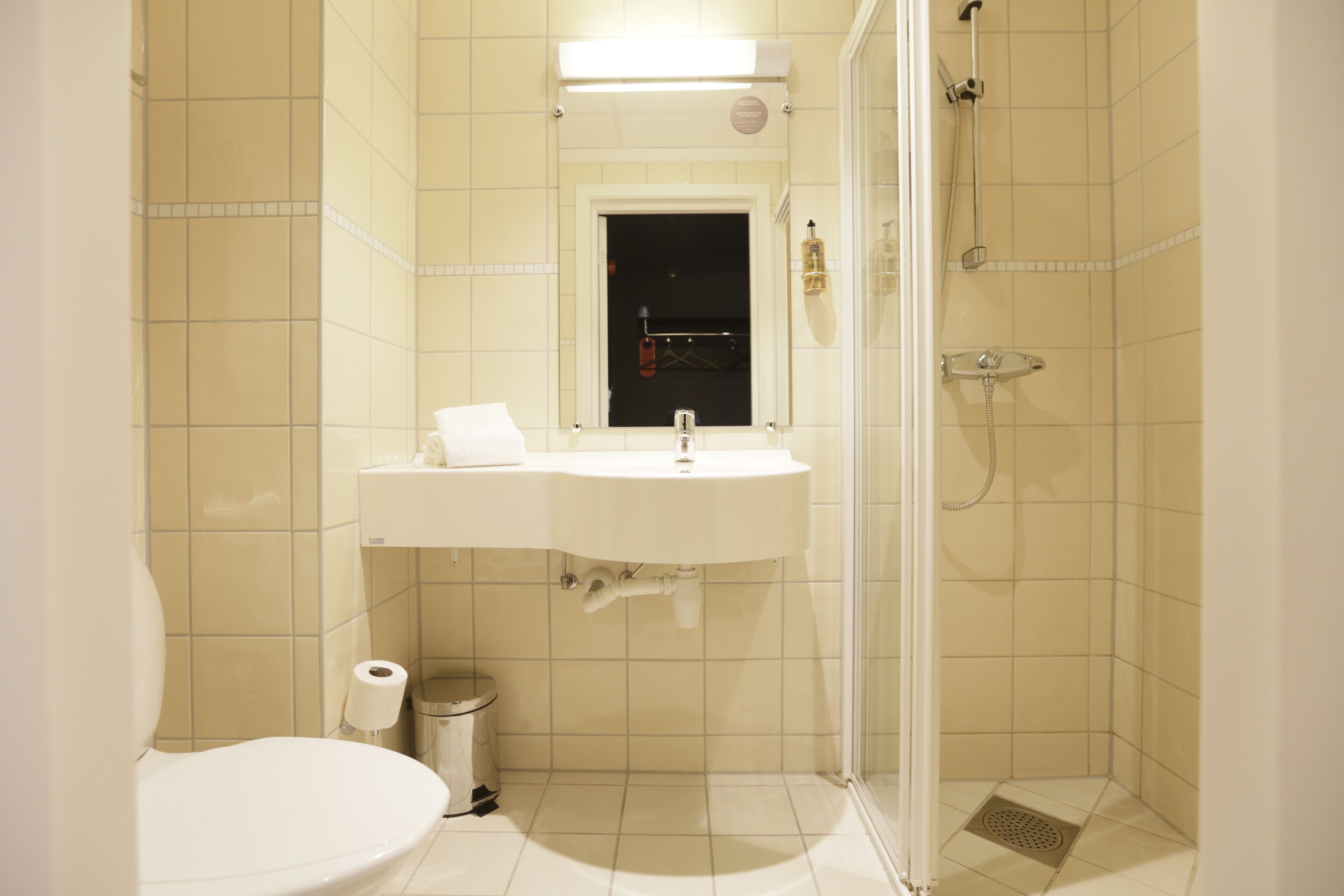 standard single room | bathroom | shower, hair dryer, towels