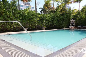 Outdoor pool, pool loungers