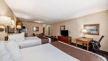 Kahden hengen economy-huone, 2 keskisuurta parisänkyä, tupakointi kielletty, keittotila | 1 makuuhuone, tallelokero huoneessa, työpöytä, silitysrauta/-lauta