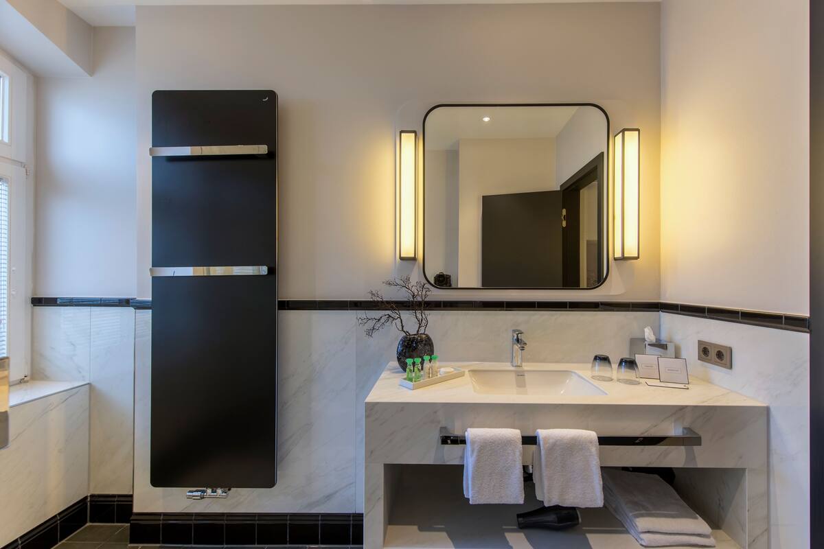 free toiletries, hair dryer, slippers, towels