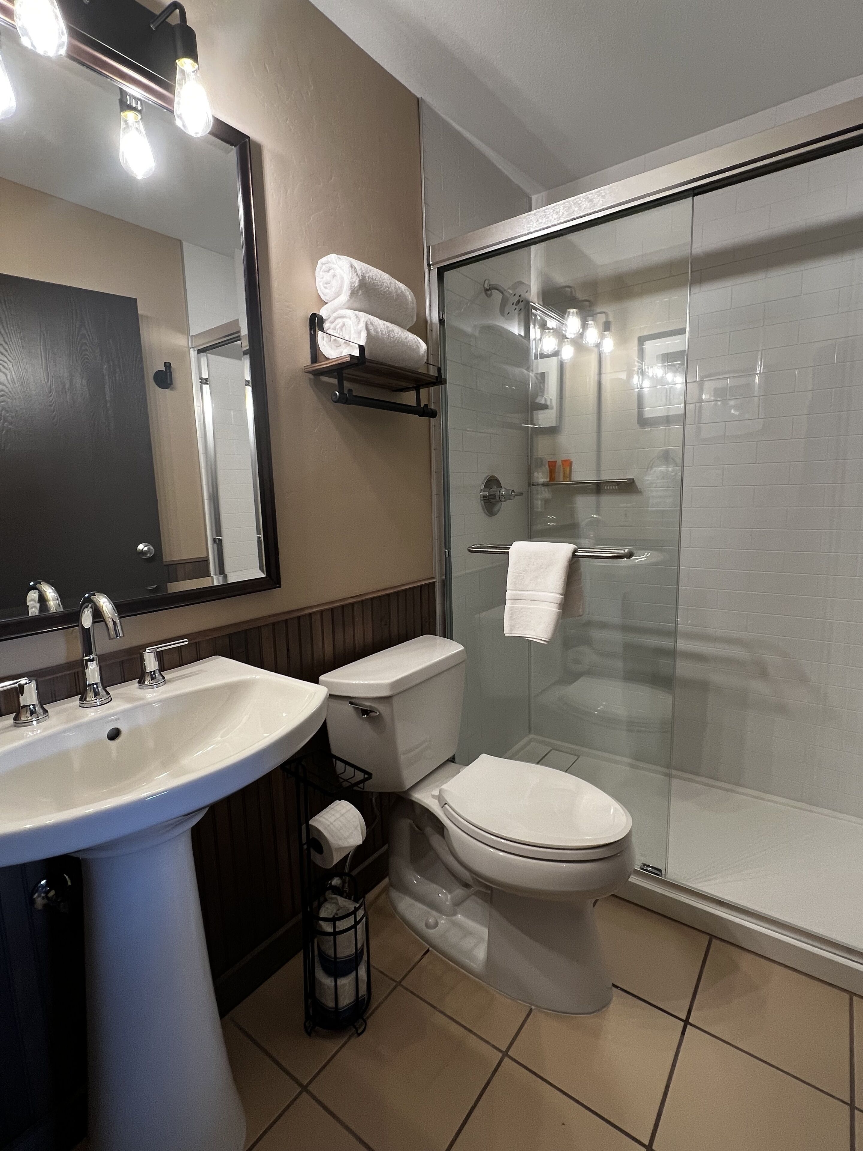 free toiletries, hair dryer, towels