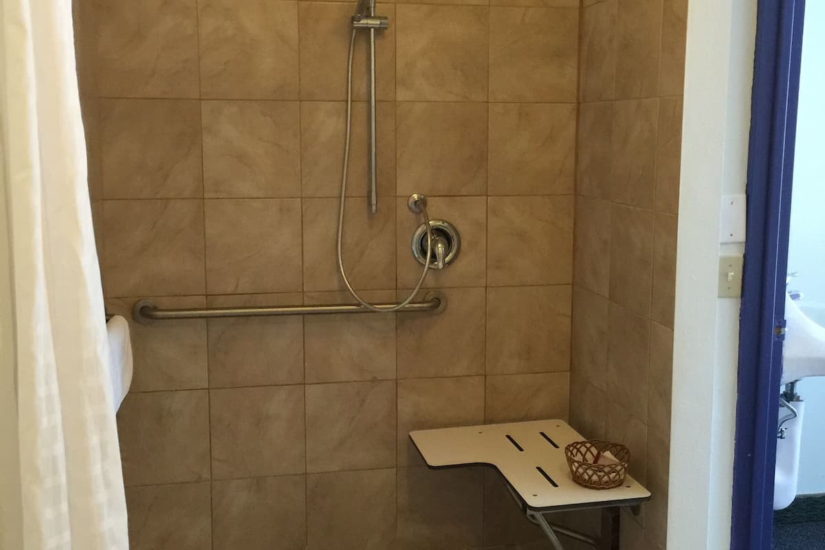 deluxe room, 2 queen beds | bathroom shower