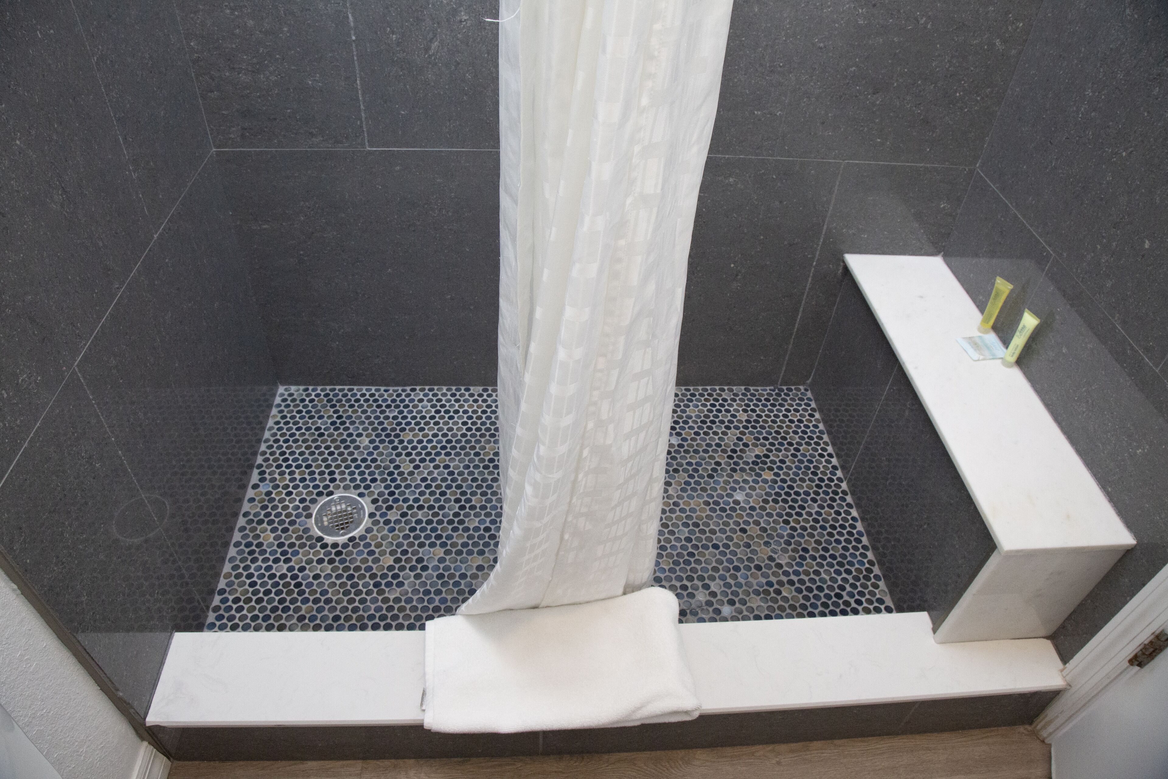 free toiletries, hair dryer, towels