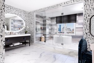 Shower, free toiletries, hair dryer, towels