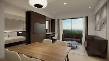Presidential Suite, 1 King Bed, Balcony, Garden View | Living area | 29-inch LCD TV with satellite channels, TV, fireplace
