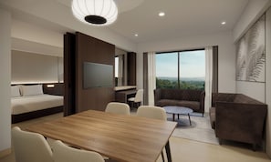 Presidential Suite, 1 King Bed, Balcony, Garden View | Living area | 29-inch LCD TV with satellite channels, TV, fireplace
