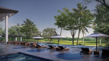 Outdoor pool, pool umbrellas