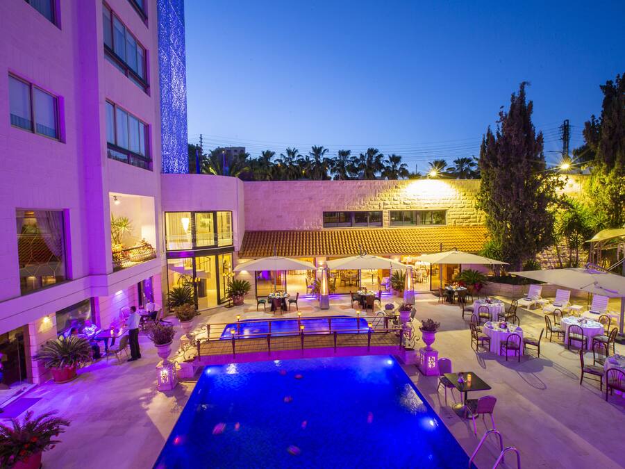 Seasonal outdoor pool, pool umbrellas