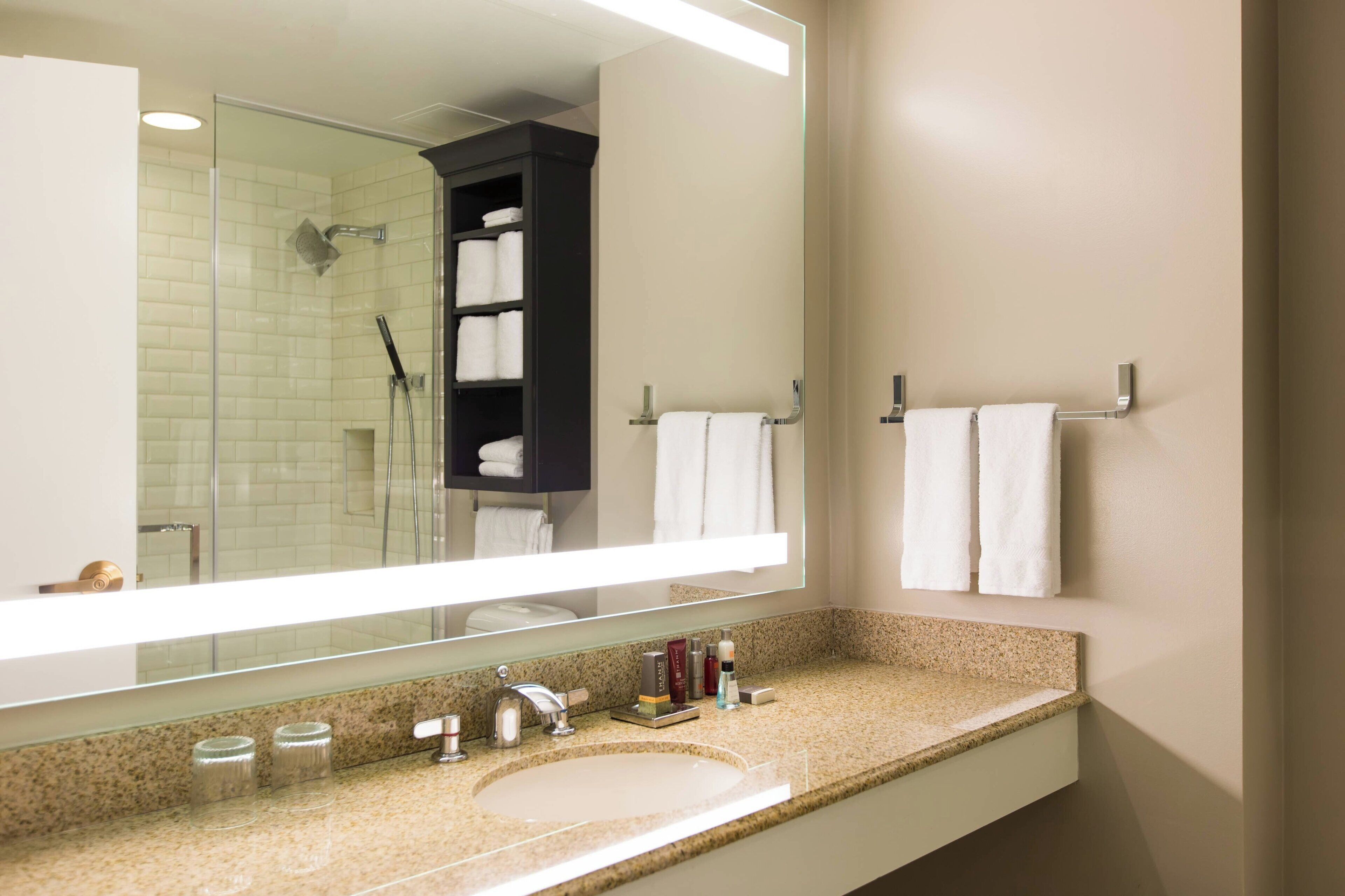 free toiletries, hair dryer, towels