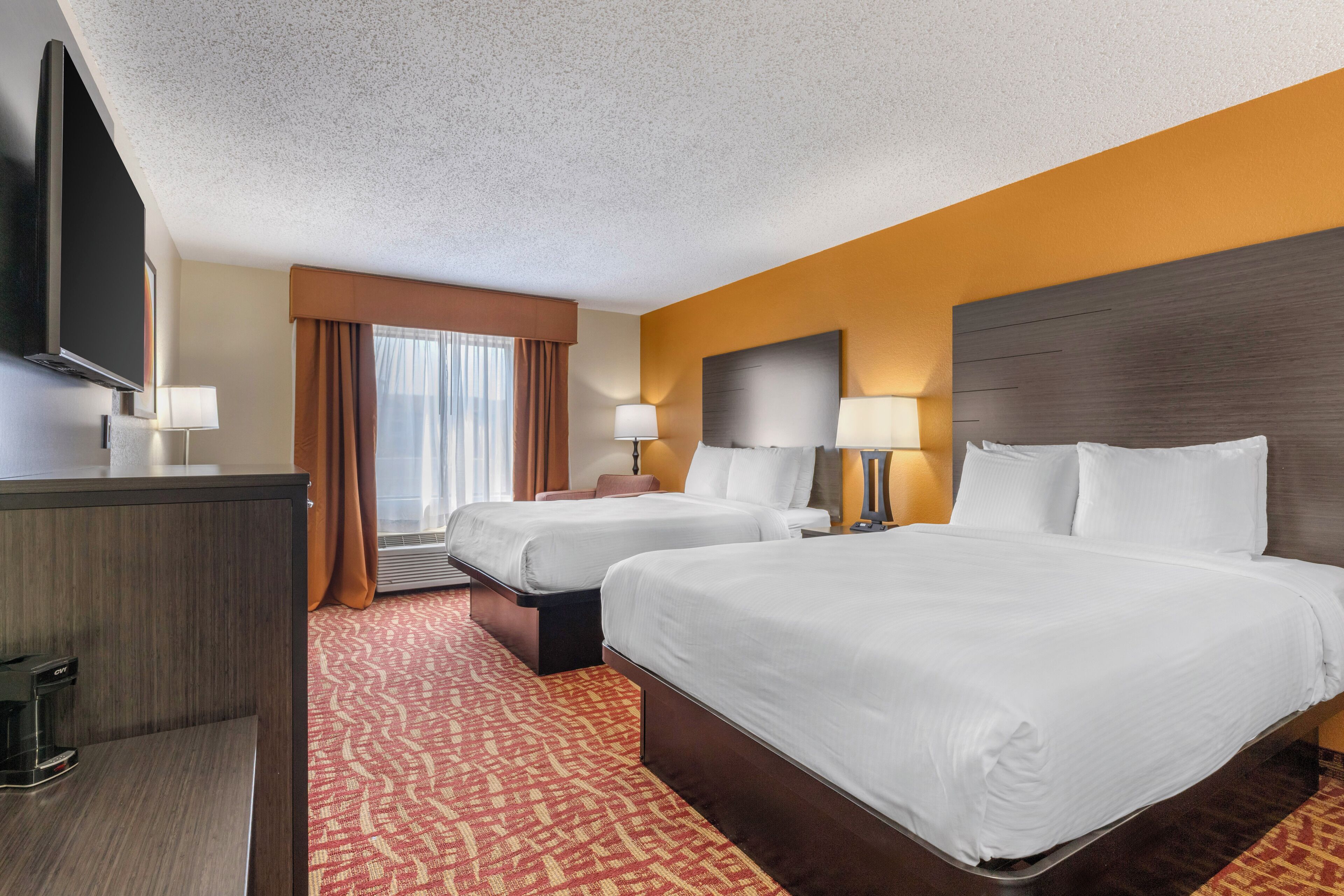 Standard Room, 2 Queen Beds, Non Smoking, Refrigerator & Microwave | Pillow-top beds, desk, laptop workspace, blackout curtains