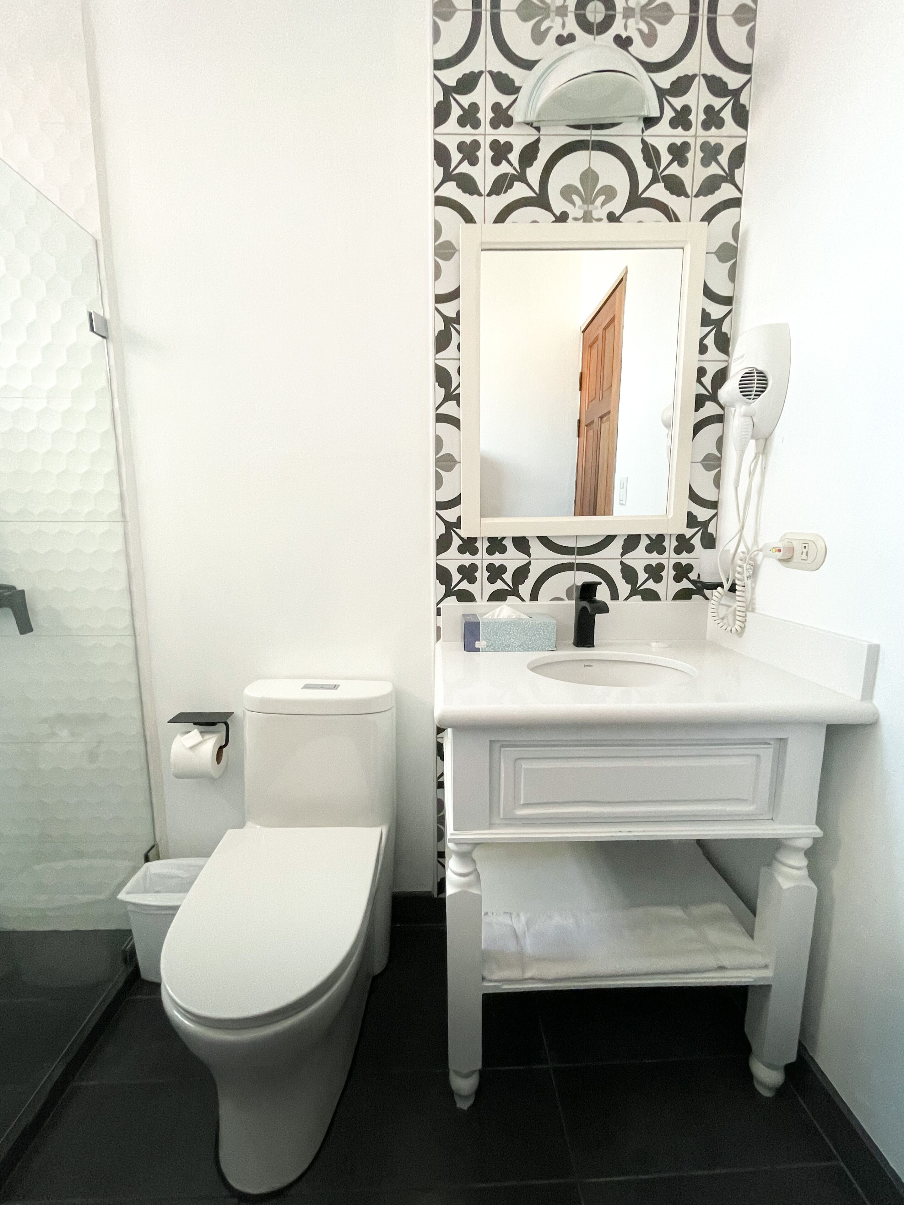 free toiletries, hair dryer, bidet, towels