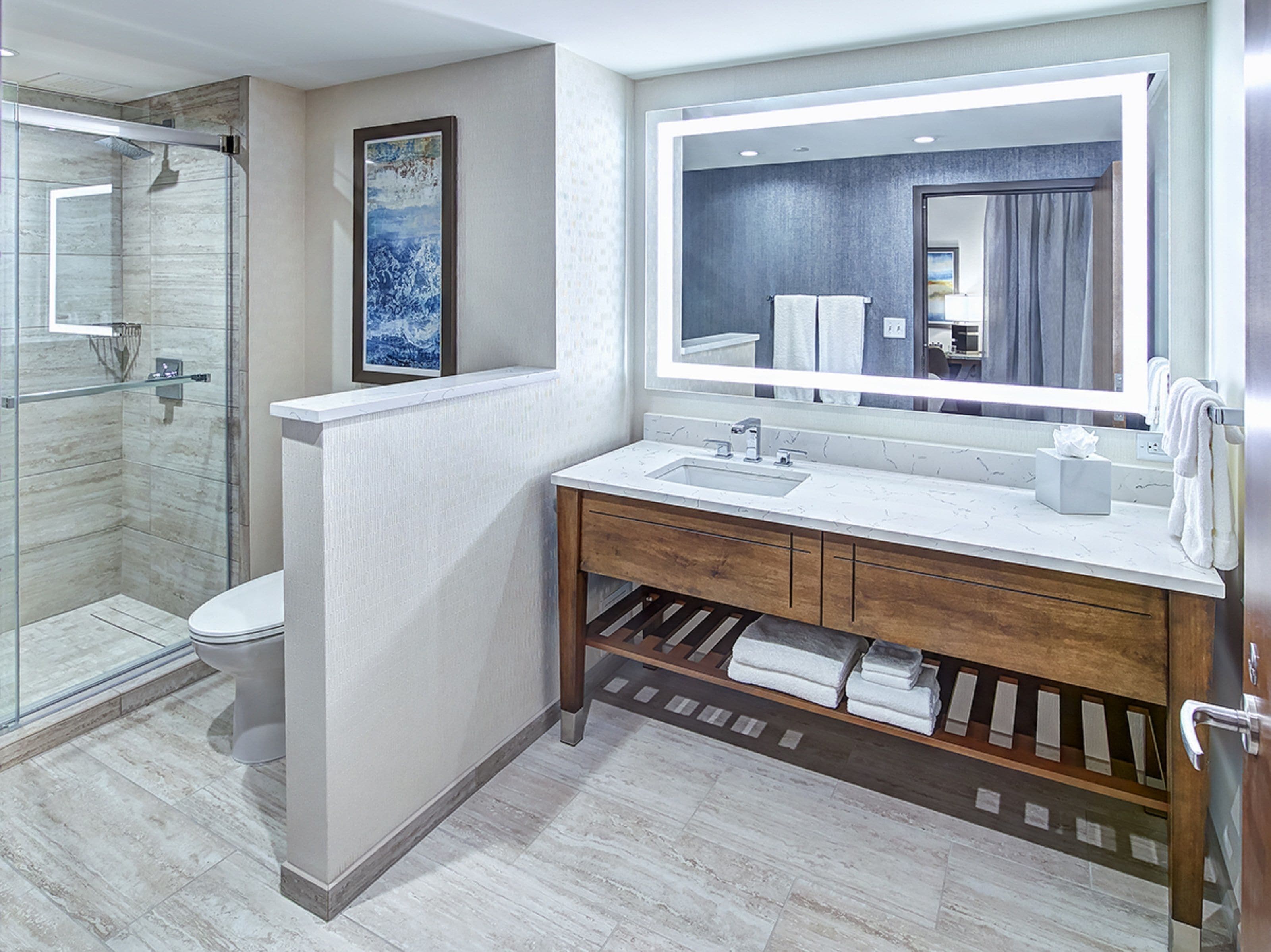 eco-friendly toiletries, hair dryer, towels