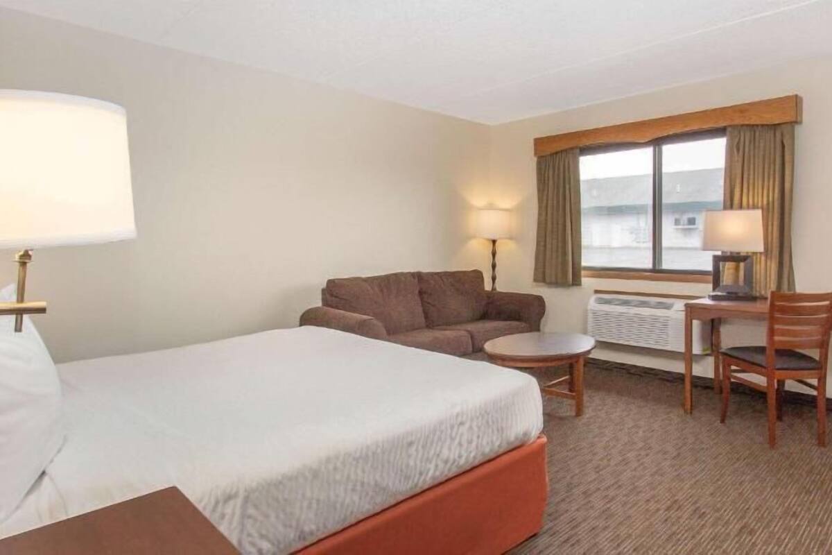 Desk, laptop workspace, blackout drapes, soundproofing