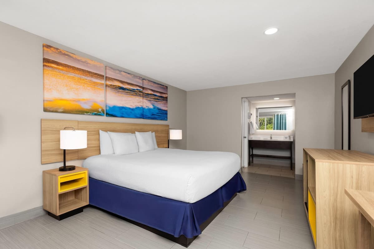 Standard Room, 1 King Bed, Non Smoking | Desk, laptop workspace, blackout curtains, iron/ironing board